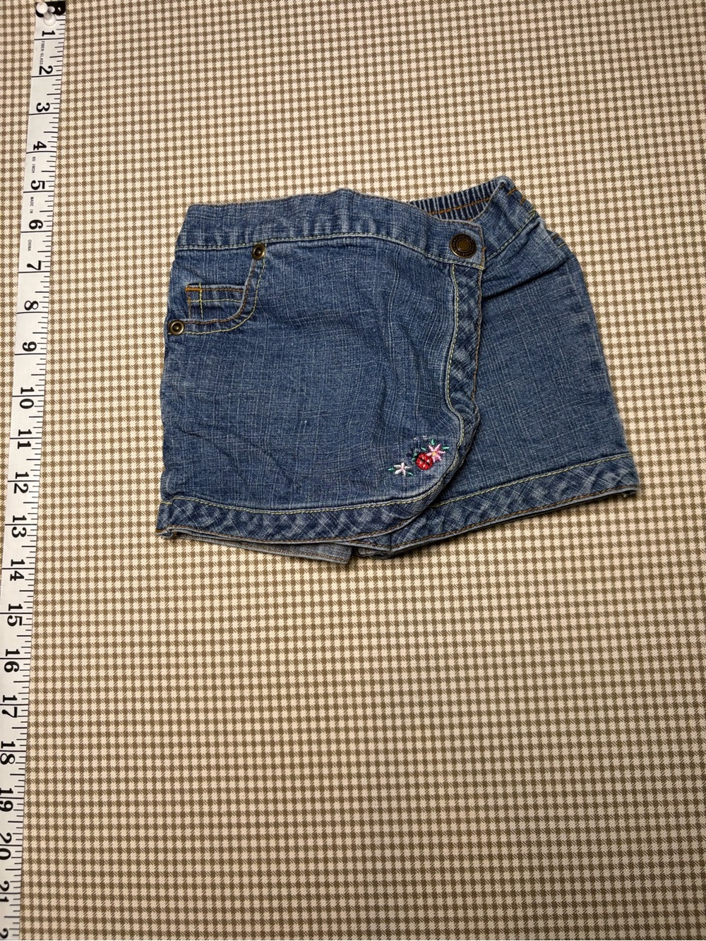 Y2K Wonderkids Denim Skort Girls size 6/9m Embroidered Lady Bug Blue Jean
